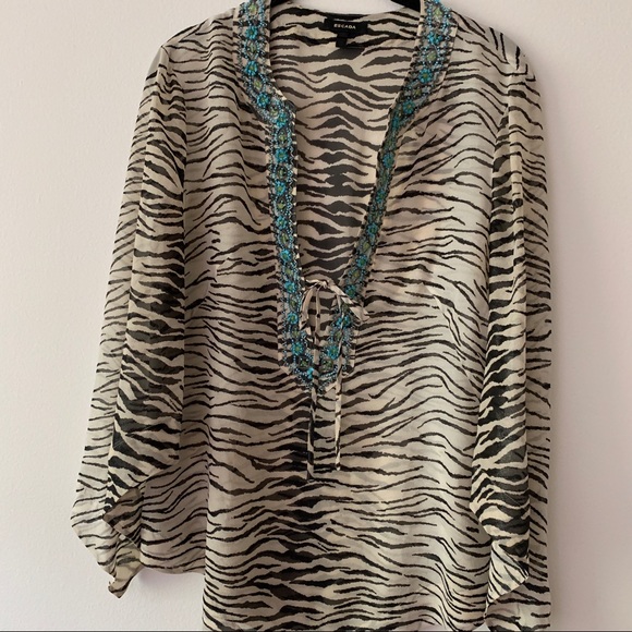 Vintage Escada Zebra Silk Embroidered Tunic Blouse - Picture 1 of 12